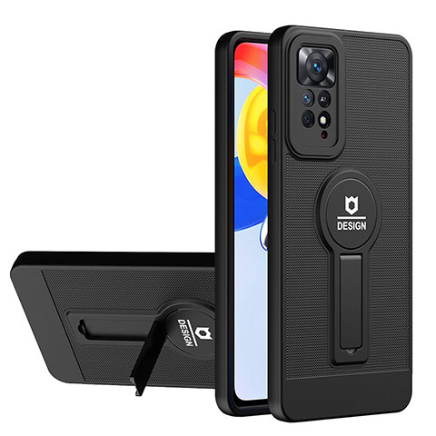 Funda Bumper Silicona y Plastico Mate Carcasa con Soporte H01P para Xiaomi Redmi Note 11 Pro 4G Negro