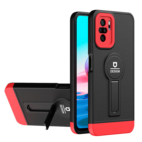 Funda Bumper Silicona y Plastico Mate Carcasa con Soporte H01P para Xiaomi Redmi Note 11 SE India 4G Rojo y Negro