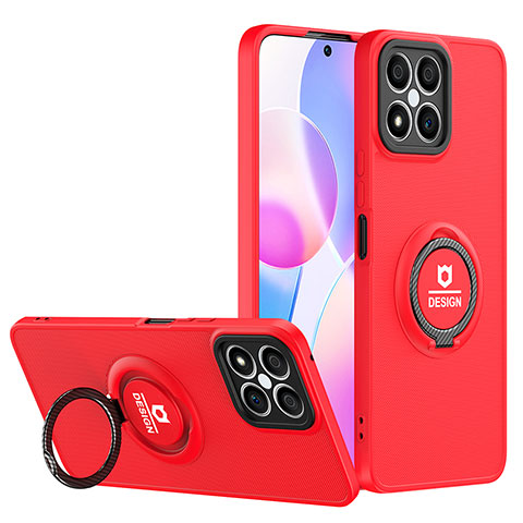 Funda Bumper Silicona y Plastico Mate Carcasa con Soporte H02P para Huawei Honor X8 4G Rojo