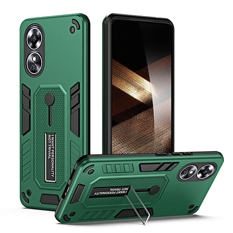 Funda Bumper Silicona y Plastico Mate Carcasa con Soporte H02P para Oppo A17 Verde