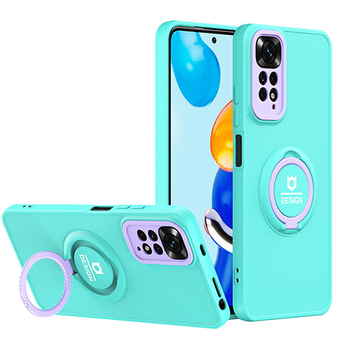 Funda Bumper Silicona y Plastico Mate Carcasa con Soporte H02P para Xiaomi Redmi Note 11 4G (2022) Cian