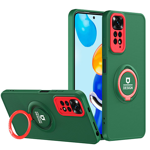 Funda Bumper Silicona y Plastico Mate Carcasa con Soporte H02P para Xiaomi Redmi Note 11 Pro 4G Verde