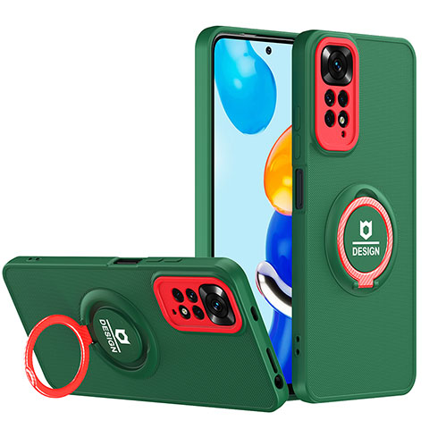 Funda Bumper Silicona y Plastico Mate Carcasa con Soporte H02P para Xiaomi Redmi Note 11S 4G Verde