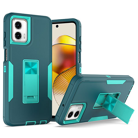 Funda Bumper Silicona y Plastico Mate Carcasa con Soporte J01S para Motorola Moto G Power 5G (2023) Cian