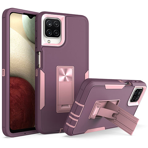 Funda Bumper Silicona y Plastico Mate Carcasa con Soporte J01S para Samsung Galaxy A12 5G Morado