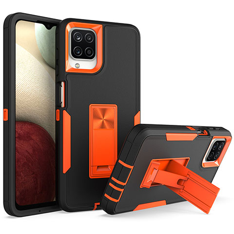 Funda Bumper Silicona y Plastico Mate Carcasa con Soporte J01S para Samsung Galaxy A12 5G Naranja