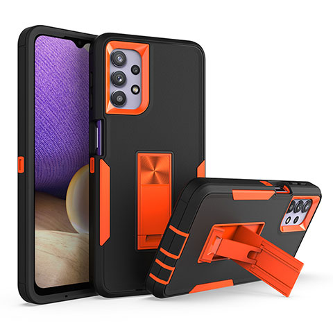 Funda Bumper Silicona y Plastico Mate Carcasa con Soporte J01S para Samsung Galaxy A32 5G Naranja