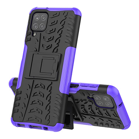 Funda Bumper Silicona y Plastico Mate Carcasa con Soporte J01X para Samsung Galaxy A12 5G Morado