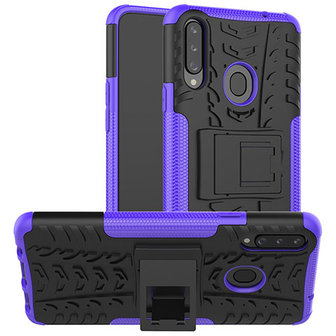 Funda Bumper Silicona y Plastico Mate Carcasa con Soporte J01X para Samsung Galaxy A20s Morado