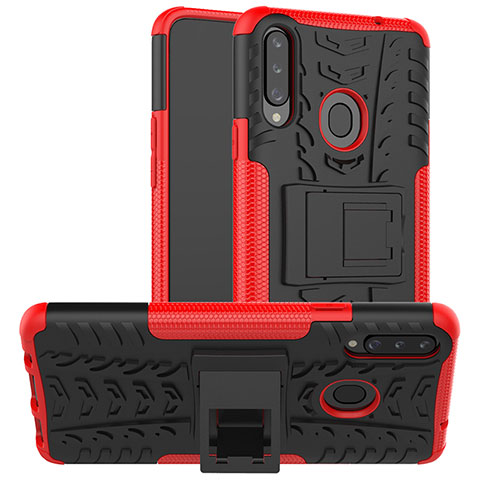 Funda Bumper Silicona y Plastico Mate Carcasa con Soporte J01X para Samsung Galaxy A20s Rojo