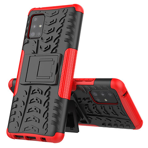 Funda Bumper Silicona y Plastico Mate Carcasa con Soporte J01X para Samsung Galaxy A51 4G Rojo