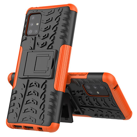 Funda Bumper Silicona y Plastico Mate Carcasa con Soporte J01X para Samsung Galaxy A51 5G Naranja