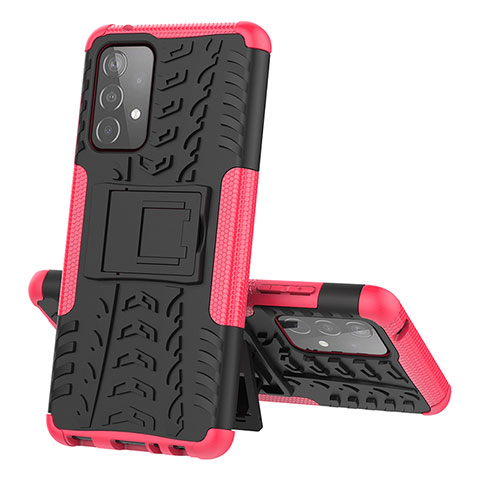 Funda Bumper Silicona y Plastico Mate Carcasa con Soporte J01X para Samsung Galaxy A52 4G Rosa Roja