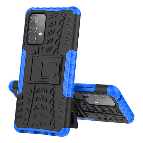 Funda Bumper Silicona y Plastico Mate Carcasa con Soporte J01X para Samsung Galaxy A52 5G Azul