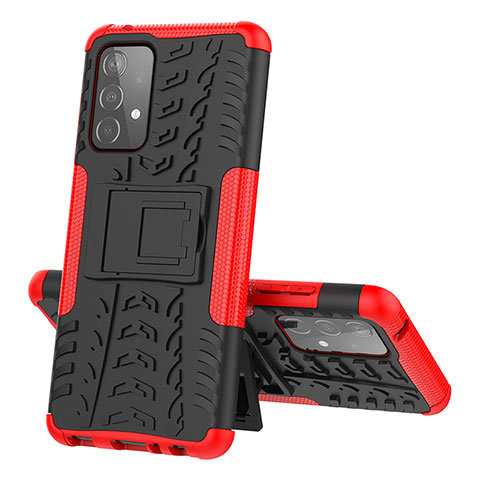 Funda Bumper Silicona y Plastico Mate Carcasa con Soporte J01X para Samsung Galaxy A52s 5G Rojo