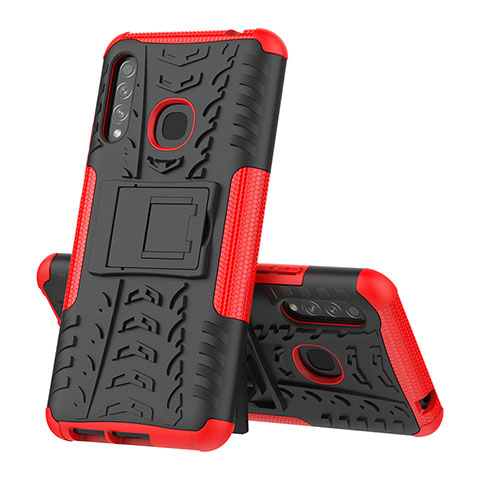 Funda Bumper Silicona y Plastico Mate Carcasa con Soporte J01X para Samsung Galaxy A70E Rojo