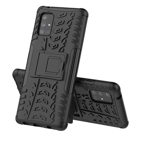 Funda Bumper Silicona y Plastico Mate Carcasa con Soporte J01X para Samsung Galaxy A71 5G Negro