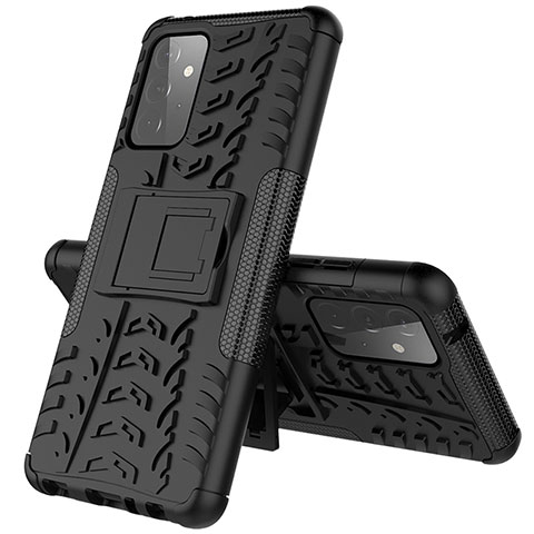 Funda Bumper Silicona y Plastico Mate Carcasa con Soporte J01X para Samsung Galaxy A72 4G Negro