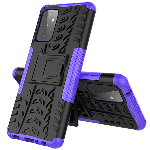 Funda Bumper Silicona y Plastico Mate Carcasa con Soporte J01X para Samsung Galaxy A72 5G Morado