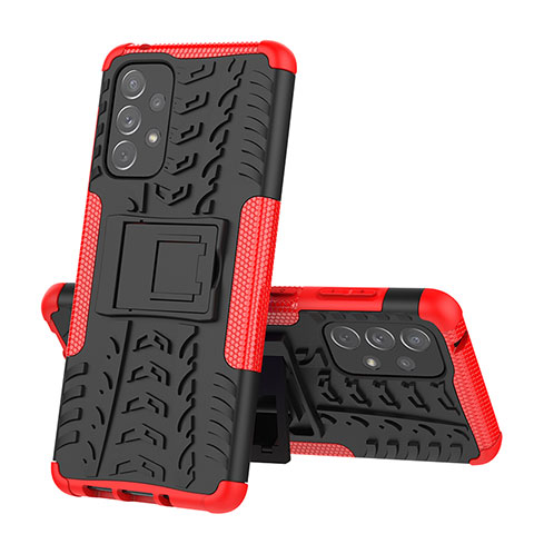 Funda Bumper Silicona y Plastico Mate Carcasa con Soporte J01X para Samsung Galaxy A73 5G Rojo