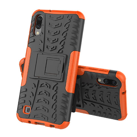 Funda Bumper Silicona y Plastico Mate Carcasa con Soporte J01X para Samsung Galaxy M10 Naranja