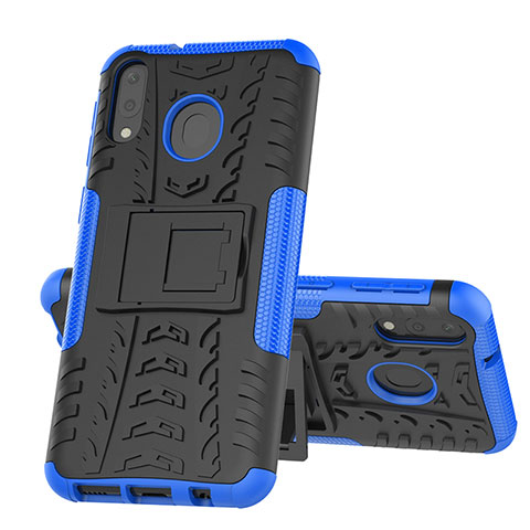 Funda Bumper Silicona y Plastico Mate Carcasa con Soporte J01X para Samsung Galaxy M20 Azul