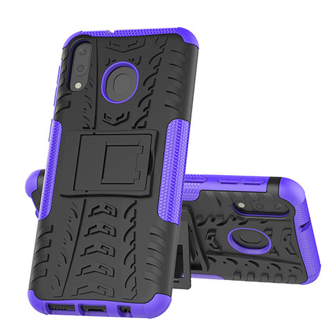 Funda Bumper Silicona y Plastico Mate Carcasa con Soporte J01X para Samsung Galaxy M20 Morado