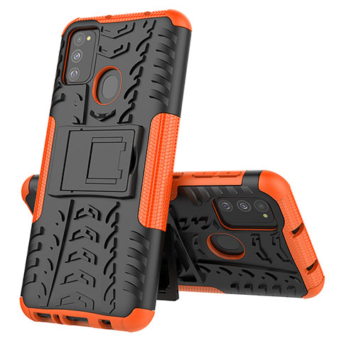 Funda Bumper Silicona y Plastico Mate Carcasa con Soporte J01X para Samsung Galaxy M21 Naranja