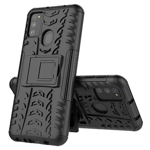 Funda Bumper Silicona y Plastico Mate Carcasa con Soporte J01X para Samsung Galaxy M21 Negro