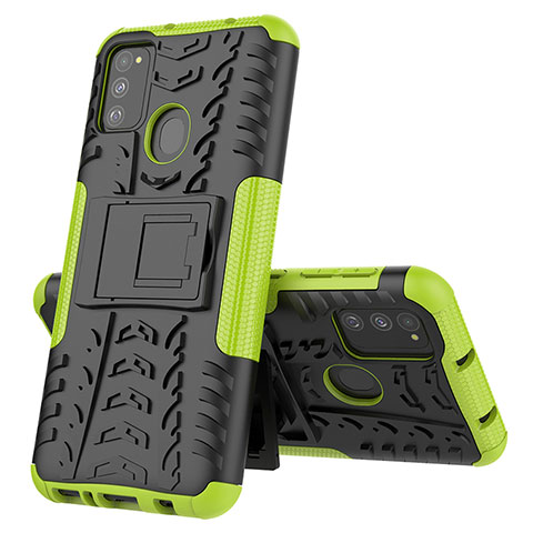 Funda Bumper Silicona y Plastico Mate Carcasa con Soporte J01X para Samsung Galaxy M21 Verde