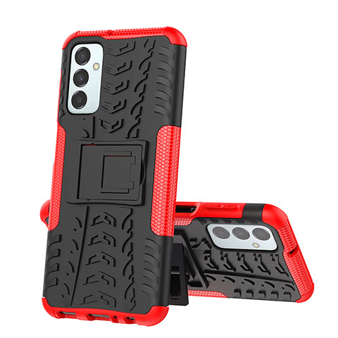 Funda Bumper Silicona y Plastico Mate Carcasa con Soporte J01X para Samsung Galaxy M23 5G Rojo