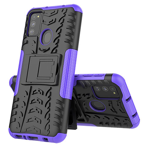 Funda Bumper Silicona y Plastico Mate Carcasa con Soporte J01X para Samsung Galaxy M30s Morado