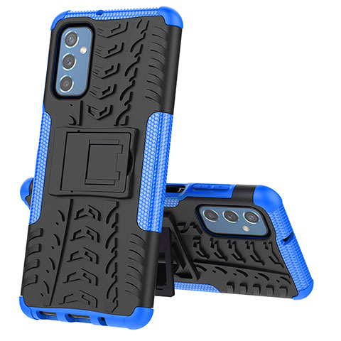 Funda Bumper Silicona y Plastico Mate Carcasa con Soporte J01X para Samsung Galaxy M52 5G Azul