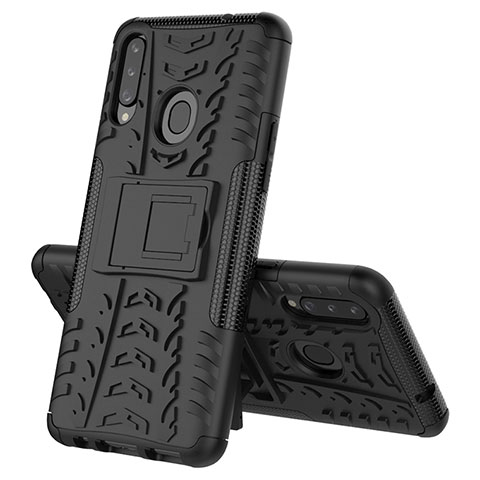 Funda Bumper Silicona y Plastico Mate Carcasa con Soporte J02X para Samsung Galaxy A20s Negro