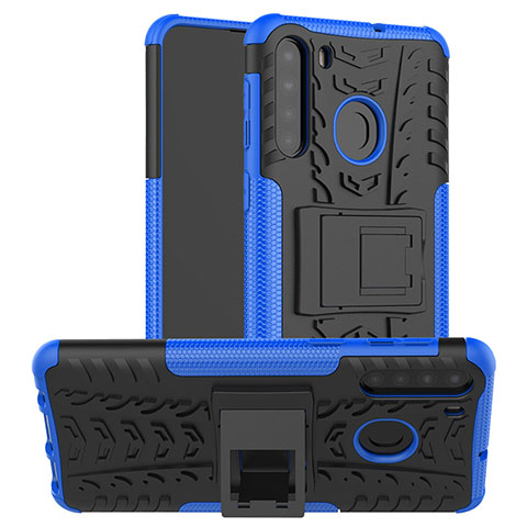 Funda Bumper Silicona y Plastico Mate Carcasa con Soporte J02X para Samsung Galaxy A21 Azul