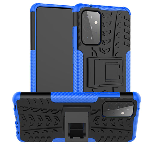 Funda Bumper Silicona y Plastico Mate Carcasa con Soporte J02X para Samsung Galaxy A72 4G Azul