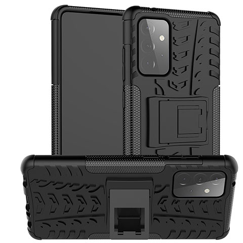 Funda Bumper Silicona y Plastico Mate Carcasa con Soporte J02X para Samsung Galaxy A72 4G Negro