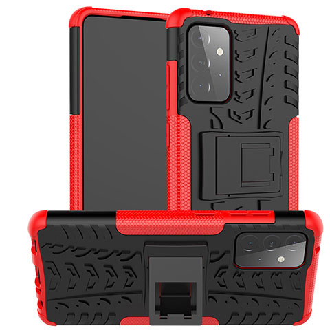 Funda Bumper Silicona y Plastico Mate Carcasa con Soporte J02X para Samsung Galaxy A72 5G Rojo