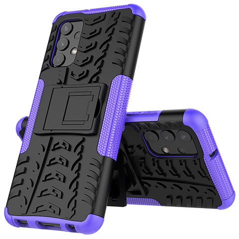 Funda Bumper Silicona y Plastico Mate Carcasa con Soporte JX01 para Samsung Galaxy A32 5G Morado