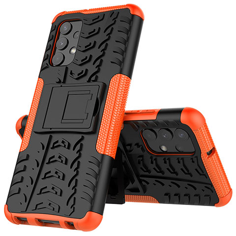 Funda Bumper Silicona y Plastico Mate Carcasa con Soporte JX01 para Samsung Galaxy M32 5G Naranja