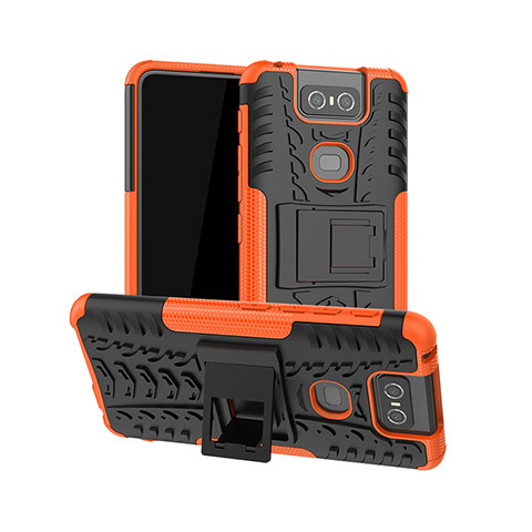 Funda Bumper Silicona y Plastico Mate Carcasa con Soporte JX1 para Asus Zenfone 6 ZS630KL Naranja