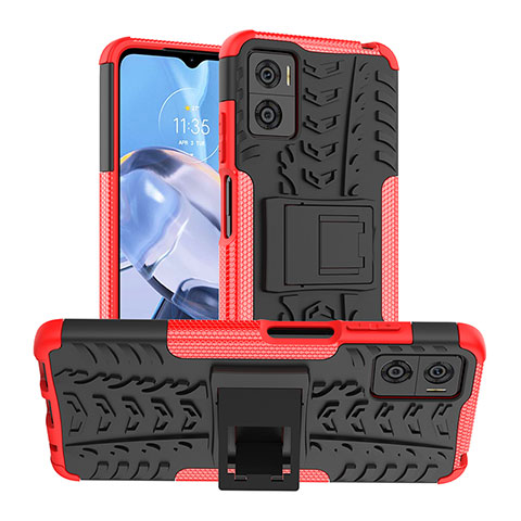 Funda Bumper Silicona y Plastico Mate Carcasa con Soporte JX1 para Motorola Moto E22 Rojo