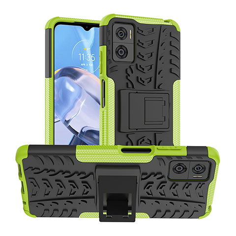 Funda Bumper Silicona y Plastico Mate Carcasa con Soporte JX1 para Motorola Moto E22 Verde