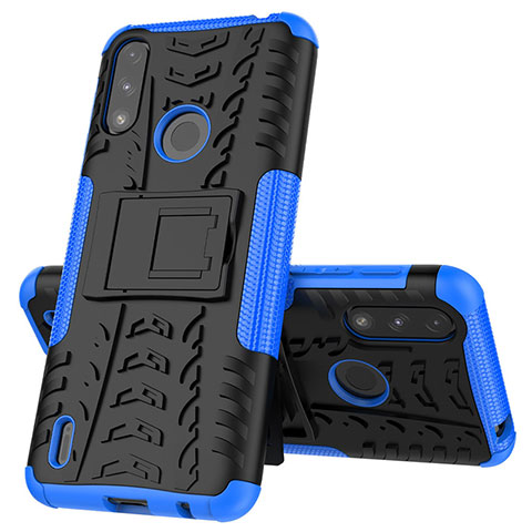 Funda Bumper Silicona y Plastico Mate Carcasa con Soporte JX1 para Motorola Moto E7 Power Azul