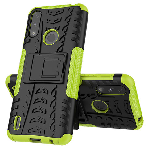 Funda Bumper Silicona y Plastico Mate Carcasa con Soporte JX1 para Motorola Moto E7 Power Verde