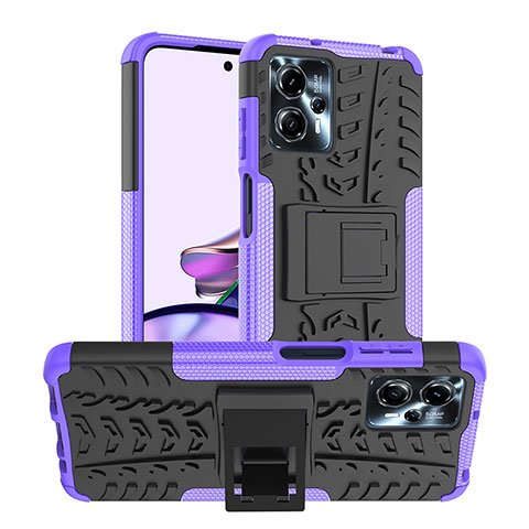 Funda Bumper Silicona y Plastico Mate Carcasa con Soporte JX1 para Motorola Moto G13 Morado