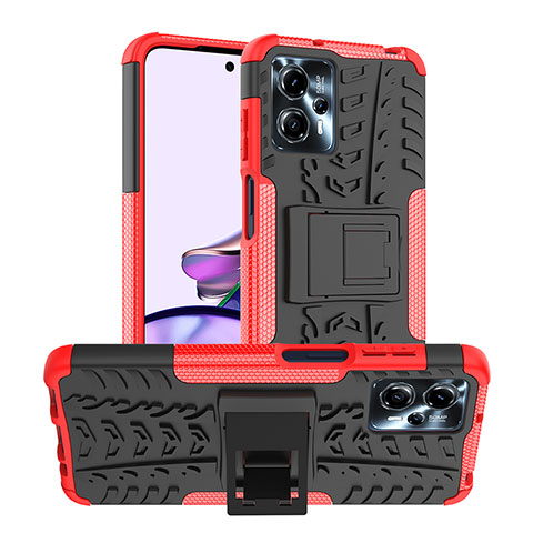 Funda Bumper Silicona y Plastico Mate Carcasa con Soporte JX1 para Motorola Moto G13 Rojo