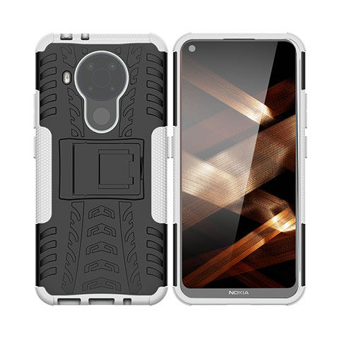 Funda Bumper Silicona y Plastico Mate Carcasa con Soporte JX1 para Nokia 5.4 Plata