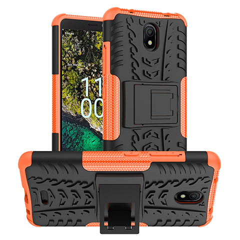 Funda Bumper Silicona y Plastico Mate Carcasa con Soporte JX1 para Nokia C100 Naranja