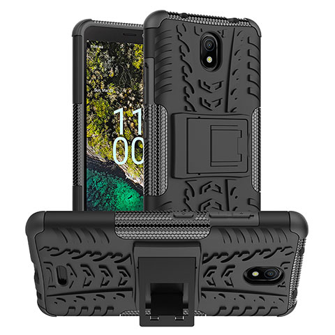 Funda Bumper Silicona y Plastico Mate Carcasa con Soporte JX1 para Nokia C100 Negro